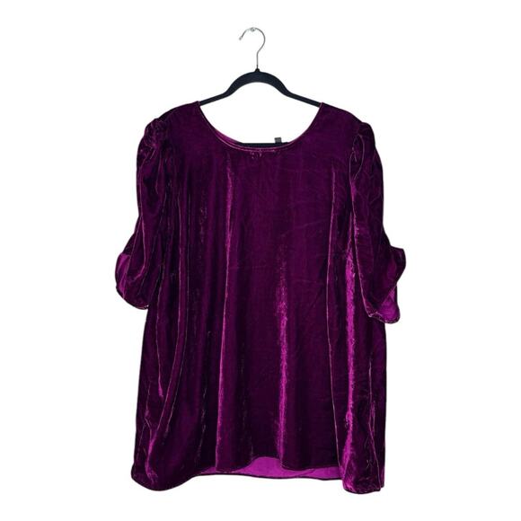 Crushed Velvet Wine Burgundy Short Puff Sleeve Dark Academia Goth Sz 3X NWT - Picture 1 of 13